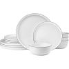 imageMikasa Samantha 12 Piece Bone China Dinnerware Plate and Bowl Set Service for 4 Black Banded Rim ChipResistant Lightweight Durable White