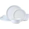 imageMikasa Samantha 12 Piece Bone China Dinnerware Set Service for 4 Flat Plates and Bowl with Blue Rim ChipResistant Lightweight Elegant and Durable White