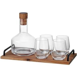 imageMikasa Glenwood Mixology 8 Piece Cocktail Shaker Bartender Stainless Steel with Acacia Wood Stand Bartool SetDecanter Set