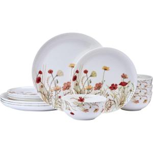 imageMikasa Meadow Serenade 12 Piece Floral Bone China Durable Chip Resistant Lightweight Dinnerware Set Service for 4