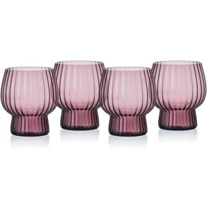 imageMikasa Phoebe Modern 14 Oz Optic Double Old Fashioned Rocks Beverage Juice Glasses Set of 4 AmberLilac