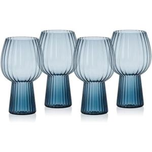 imageMikasa Phoebe Modern 19 Oz Optic Goblet Cups Tall Drinking Glasses Set of 4 Blue