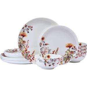 imageMikasa Wildflower Bliss 12 Piece Floral Bone China Durable Chip Resistant Lightweight Dinnerware Set Service for 4