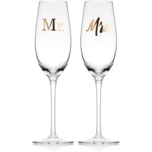 imageMikasa Gold Mr and Mrs Wedding Anniversary Champagne Toasting Flutes Gift Boxed Set Of 2 8 OunceClear