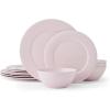 image:imageMiksa Trellis Pink Bone China Chip Resistant Lightweight 12 Piece Dinnerware Set Service for 4