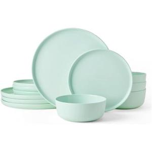image:imageMikasa Madison Pastel Bone China Lightweight 12 Piece Dinnerware Set Service for 4 Misty BlueMint Green