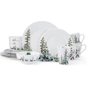 image:imageMikasa Watercolor Forest Bone China Lightweight Chip Resistant 16 Piece Dinnerware Set Service for 4 White