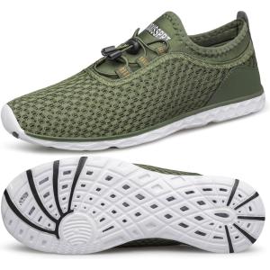 imageDOUSSPRT Mens Water Shoes Quick Drying Sports Aqua ShoesArmygreenWhite