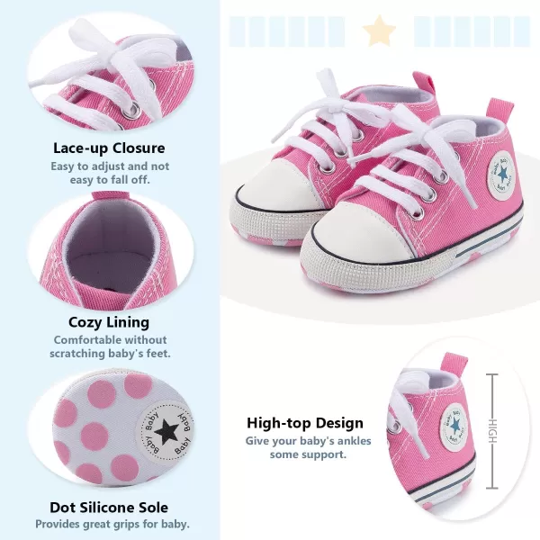 Meckior Baby Girls Boys Canvas Sneakers Soft Sole HighTop Ankle Infant First Walkers Crib ShoesA01Pink