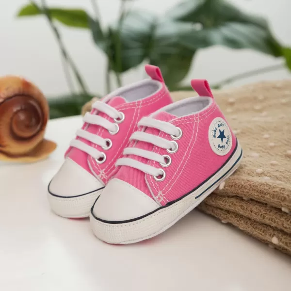 Meckior Baby Girls Boys Canvas Sneakers Soft Sole HighTop Ankle Infant First Walkers Crib ShoesA01Pink