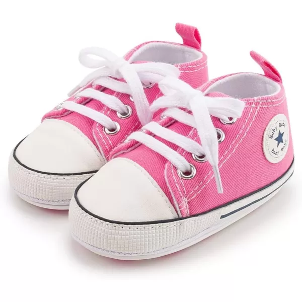 Meckior Baby Girls Boys Canvas Sneakers Soft Sole HighTop Ankle Infant First Walkers Crib ShoesA01Pink With Rubber Sole