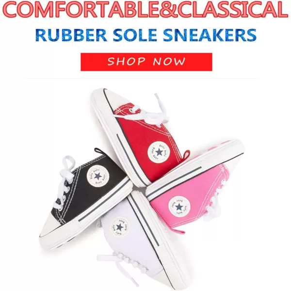 Meckior Baby Girls Boys Canvas Sneakers Soft Sole HighTop Ankle Infant First Walkers Crib ShoesA01Pink With Rubber Sole