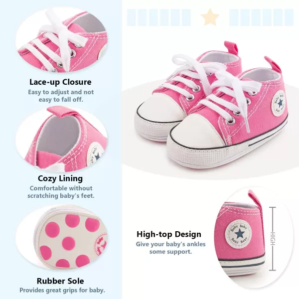 Meckior Baby Girls Boys Canvas Sneakers Soft Sole HighTop Ankle Infant First Walkers Crib ShoesA01Pink With Rubber Sole