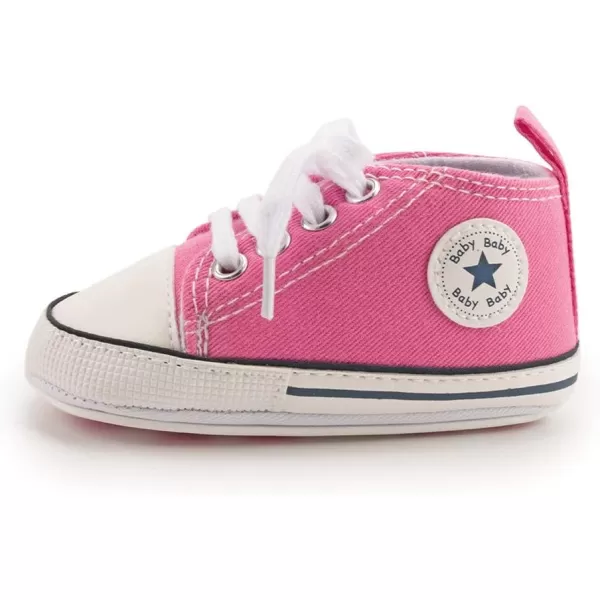 Meckior Baby Girls Boys Canvas Sneakers Soft Sole HighTop Ankle Infant First Walkers Crib ShoesA01Pink With Rubber Sole