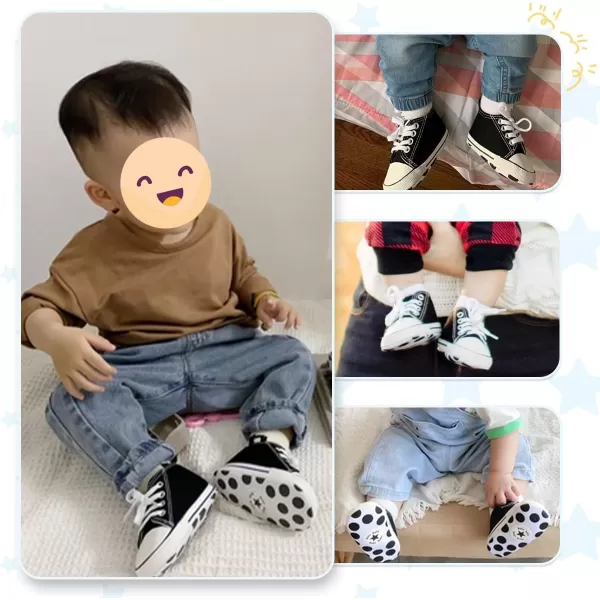 Meckior Baby Girls Boys Canvas Sneakers Soft Sole HighTop Ankle Infant First Walkers Crib ShoesA02Black