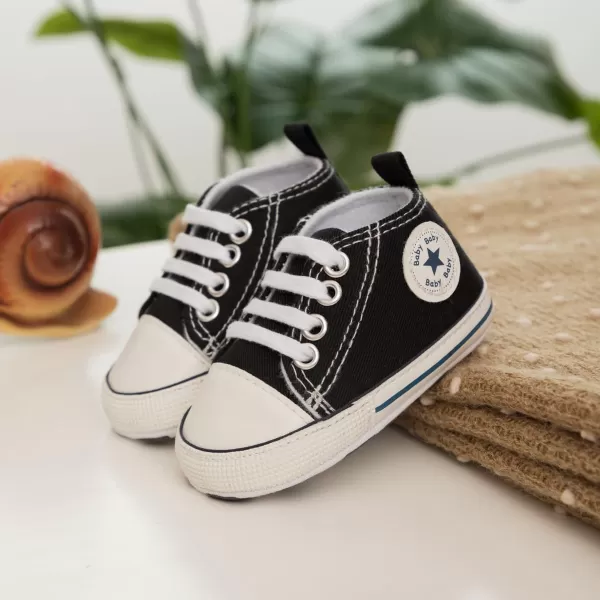 Meckior Baby Girls Boys Canvas Sneakers Soft Sole HighTop Ankle Infant First Walkers Crib ShoesA02Black
