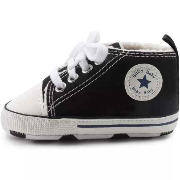 Meckior Baby Girls Boys Canvas Sneakers Soft Sole HighTop Ankle Infant First Walkers Crib ShoesA02Black With Fleece