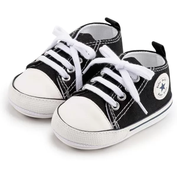 Meckior Baby Girls Boys Canvas Sneakers Soft Sole HighTop Ankle Infant First Walkers Crib ShoesA02Black With Rubber Sole