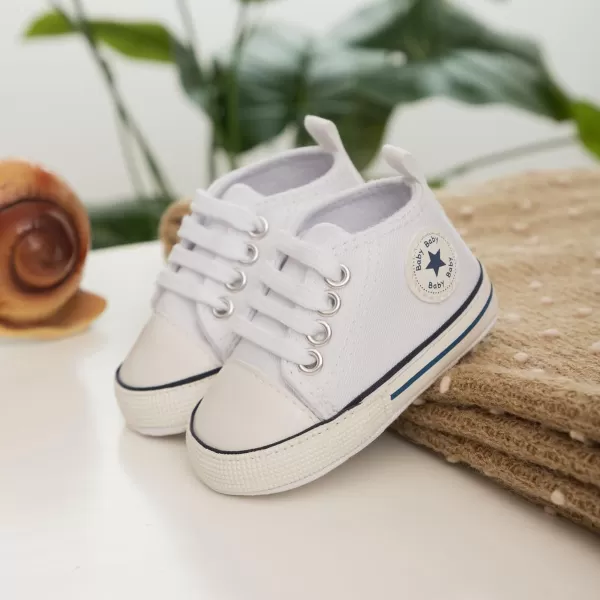 Meckior Baby Girls Boys Canvas Sneakers Soft Sole HighTop Ankle Infant First Walkers Crib ShoesA03White