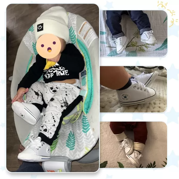 Meckior Baby Girls Boys Canvas Sneakers Soft Sole HighTop Ankle Infant First Walkers Crib ShoesA03White