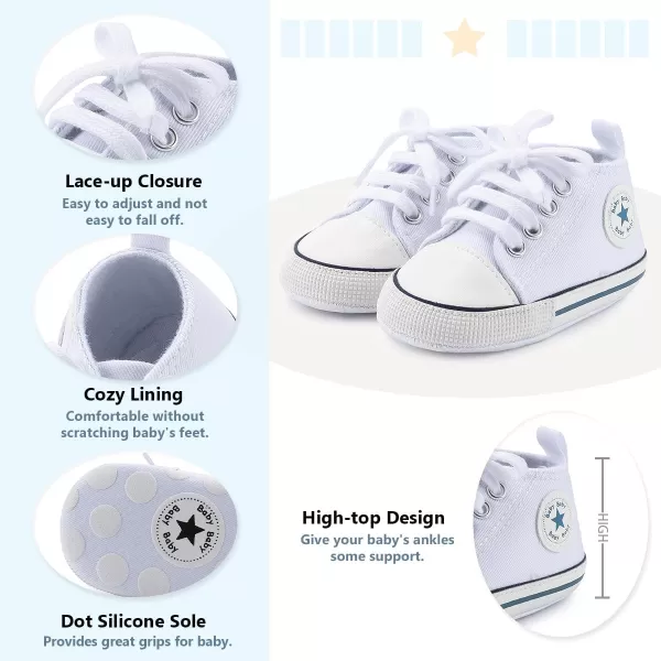 Meckior Baby Girls Boys Canvas Sneakers Soft Sole HighTop Ankle Infant First Walkers Crib ShoesA03White