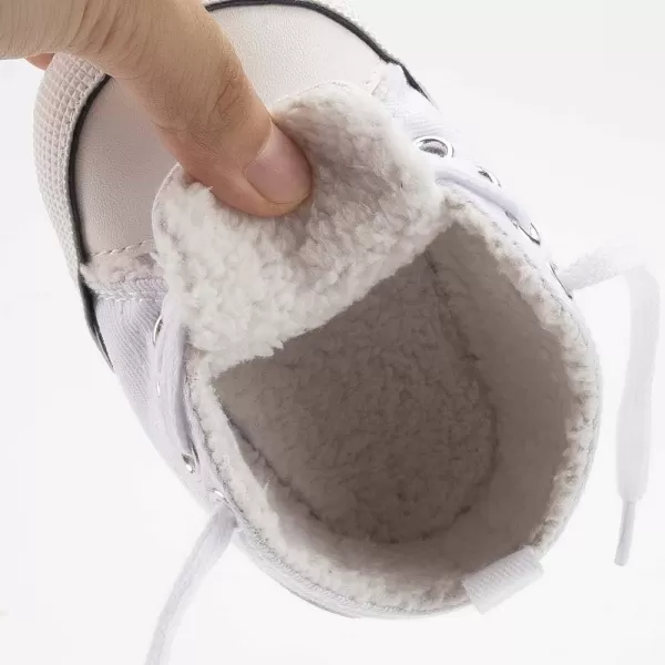 Meckior Baby Girls Boys Canvas Sneakers Soft Sole HighTop Ankle Infant First Walkers Crib ShoesA03White Wite Fleece