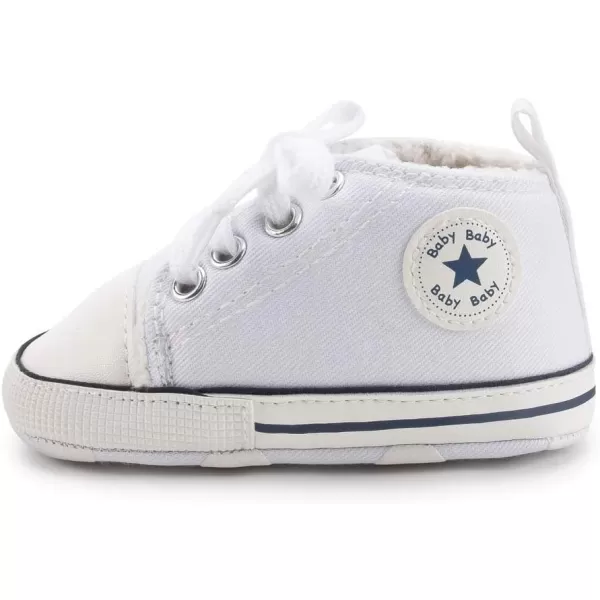 Meckior Baby Girls Boys Canvas Sneakers Soft Sole HighTop Ankle Infant First Walkers Crib ShoesA03White Wite Fleece
