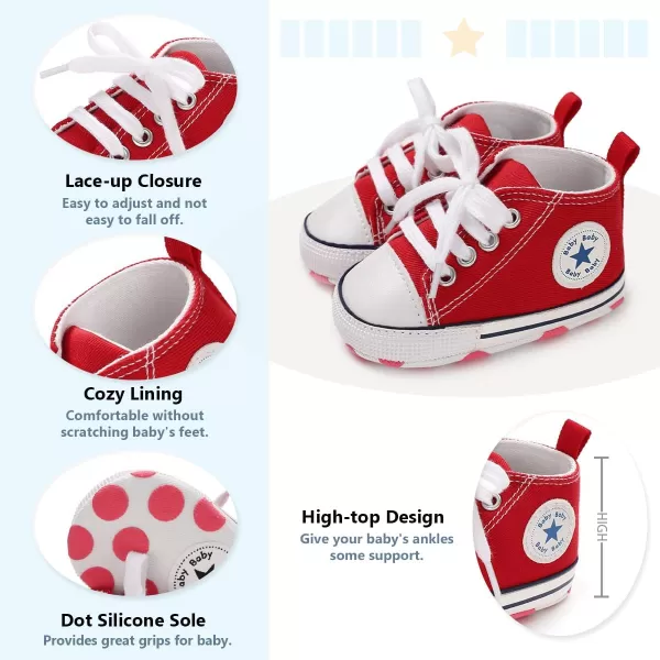 Meckior Baby Girls Boys Canvas Sneakers Soft Sole HighTop Ankle Infant First Walkers Crib ShoesA04Red