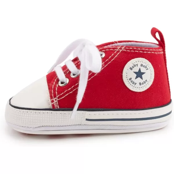 Meckior Baby Girls Boys Canvas Sneakers Soft Sole HighTop Ankle Infant First Walkers Crib ShoesA04Red With Rubber Sole