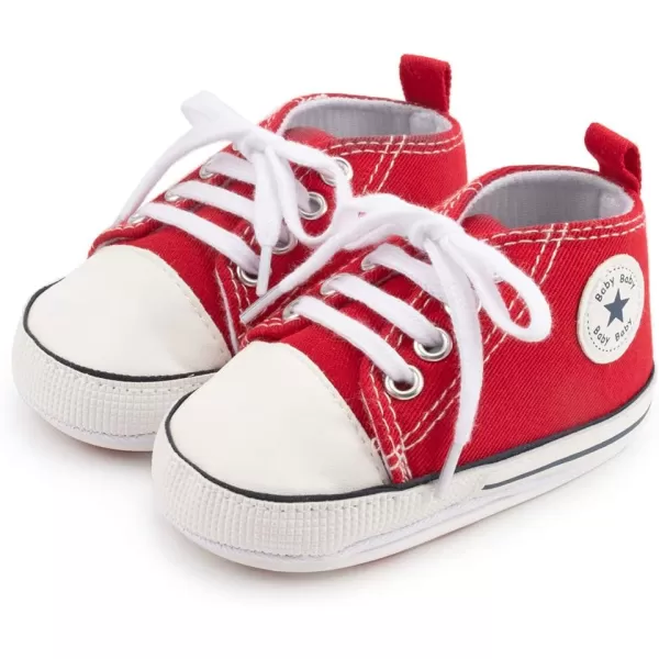 Meckior Baby Girls Boys Canvas Sneakers Soft Sole HighTop Ankle Infant First Walkers Crib ShoesA04Red With Rubber Sole