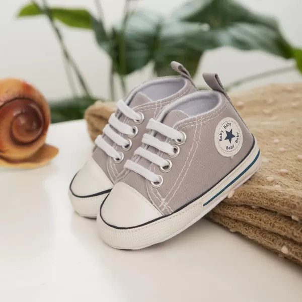 Meckior Baby Girls Boys Canvas Sneakers Soft Sole HighTop Ankle Infant First Walkers Crib ShoesA05Gray