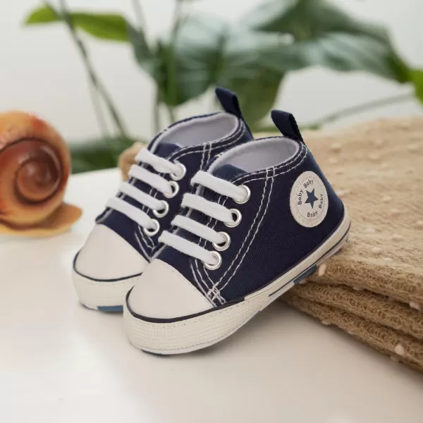Meckior Baby Girls Boys Canvas Sneakers Soft Sole HighTop Ankle Infant First Walkers Crib ShoesA06Blue