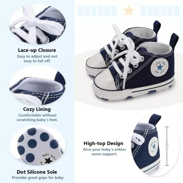 Meckior Baby Girls Boys Canvas Sneakers Soft Sole HighTop Ankle Infant First Walkers Crib ShoesA06Blue