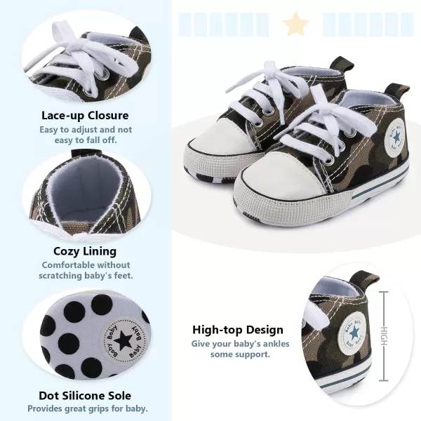 Meckior Baby Girls Boys Canvas Sneakers Soft Sole HighTop Ankle Infant First Walkers Crib ShoesA07Army Green