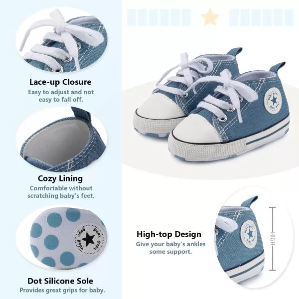 Meckior Baby Girls Boys Canvas Sneakers Soft Sole HighTop Ankle Infant First Walkers Crib ShoesA08Little Blue