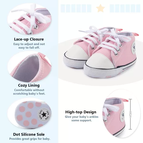 Meckior Baby Girls Boys Canvas Sneakers Soft Sole HighTop Ankle Infant First Walkers Crib ShoesA09Little Pink