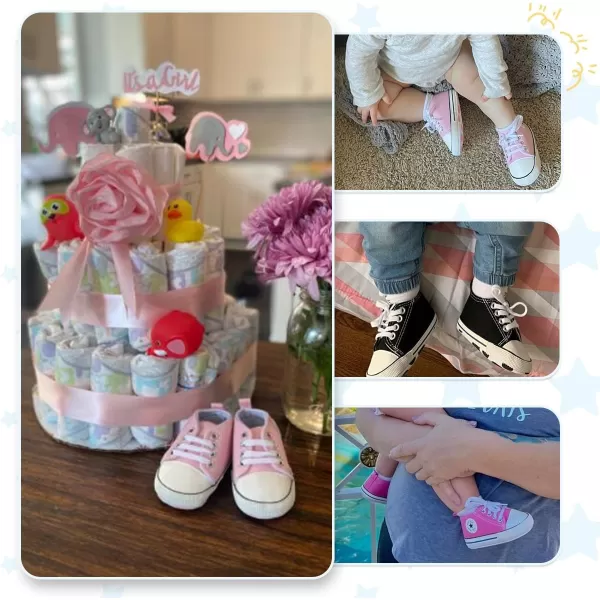 Meckior Baby Girls Boys Canvas Sneakers Soft Sole HighTop Ankle Infant First Walkers Crib ShoesA09Little Pink