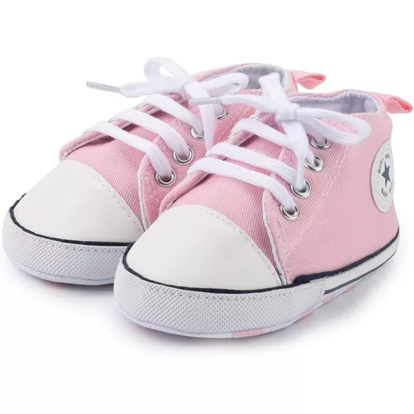 Meckior Baby Girls Boys Canvas Sneakers Soft Sole HighTop Ankle Infant First Walkers Crib ShoesA09Little Pink