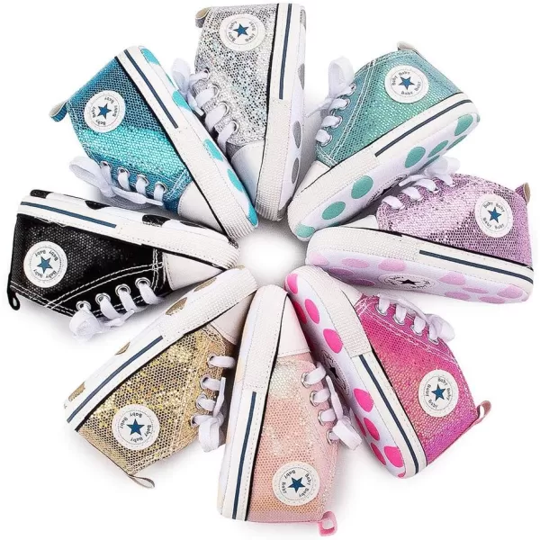 Meckior Baby Girls Boys Canvas Sneakers Soft Sole HighTop Ankle Infant First Walkers Crib ShoesA10Sequin Silver