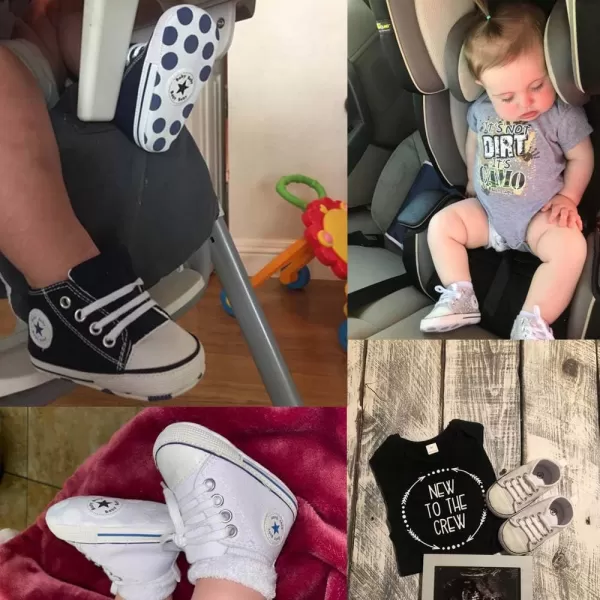 Meckior Baby Girls Boys Canvas Sneakers Soft Sole HighTop Ankle Infant First Walkers Crib ShoesA132 PairsBlack  White