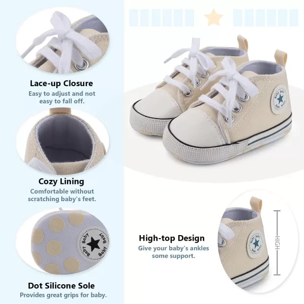 Meckior Baby Girls Boys Canvas Sneakers Soft Sole HighTop Ankle Infant First Walkers Crib ShoesA16Beige