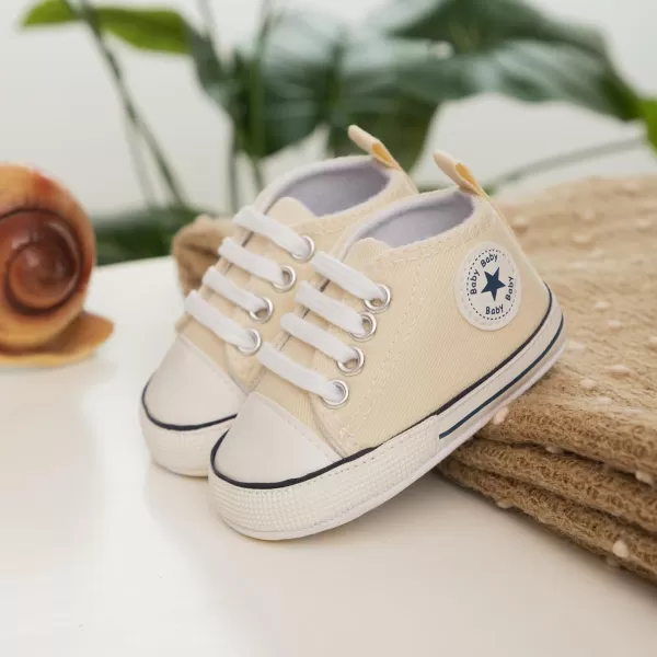 Meckior Baby Girls Boys Canvas Sneakers Soft Sole HighTop Ankle Infant First Walkers Crib ShoesA16Beige