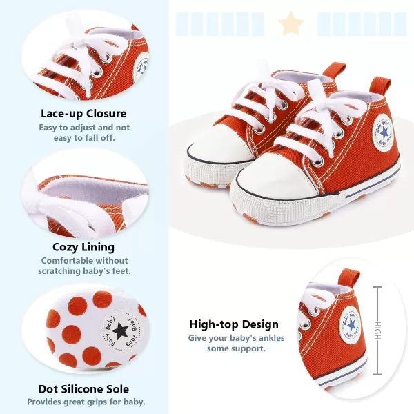 Meckior Baby Girls Boys Canvas Sneakers Soft Sole HighTop Ankle Infant First Walkers Crib ShoesA18Orange