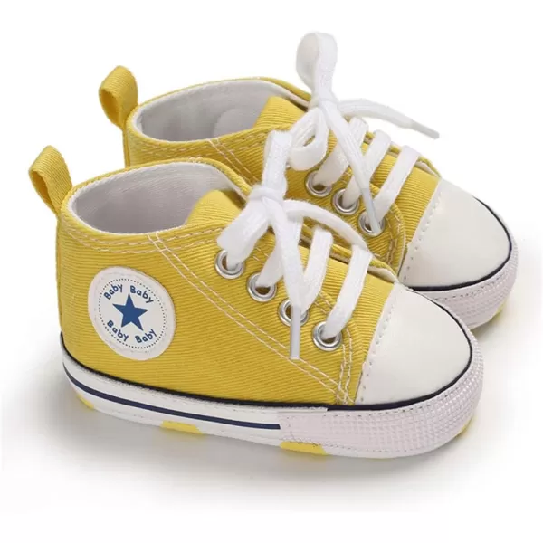 Meckior Baby Girls Boys Canvas Sneakers Soft Sole HighTop Ankle Infant First Walkers Crib ShoesA19Yellow
