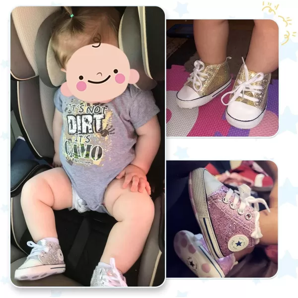 Meckior Baby Girls Boys Canvas Sneakers Soft Sole HighTop Ankle Infant First Walkers Crib ShoesA21Sequin Black
