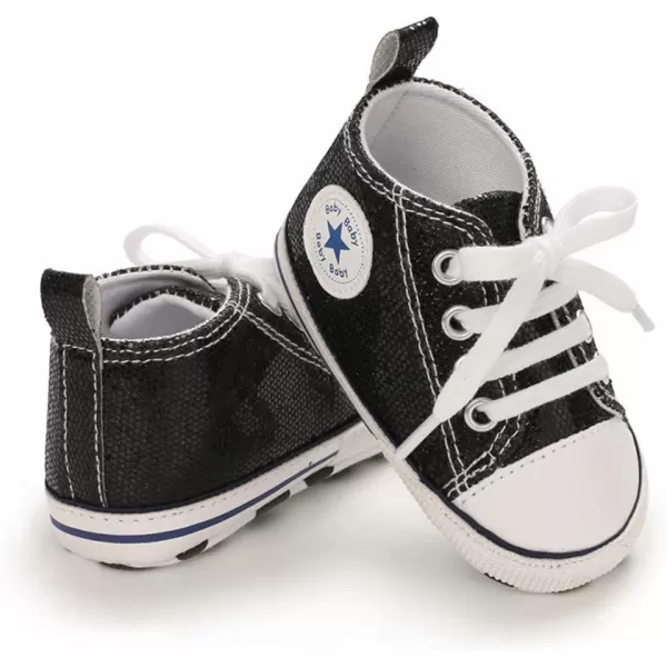 Meckior Baby Girls Boys Canvas Sneakers Soft Sole HighTop Ankle Infant First Walkers Crib ShoesA21Sequin Black