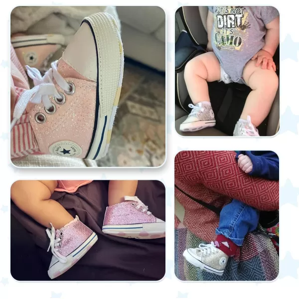 Meckior Baby Girls Boys Canvas Sneakers Soft Sole HighTop Ankle Infant First Walkers Crib ShoesA22Sequin Rose Red