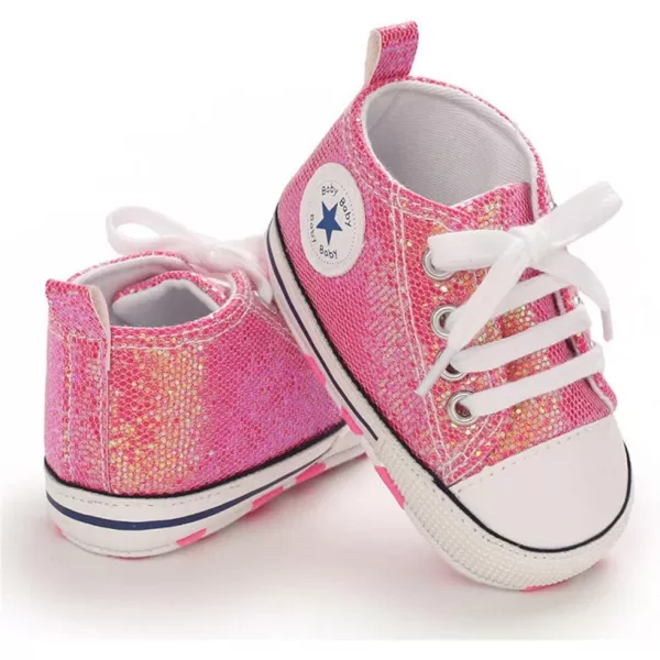 Meckior Baby Girls Boys Canvas Sneakers Soft Sole HighTop Ankle Infant First Walkers Crib ShoesA22Sequin Rose Red