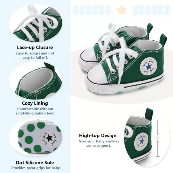 Meckior Baby Girls Boys Canvas Sneakers Soft Sole HighTop Ankle Infant First Walkers Crib ShoesA25Green