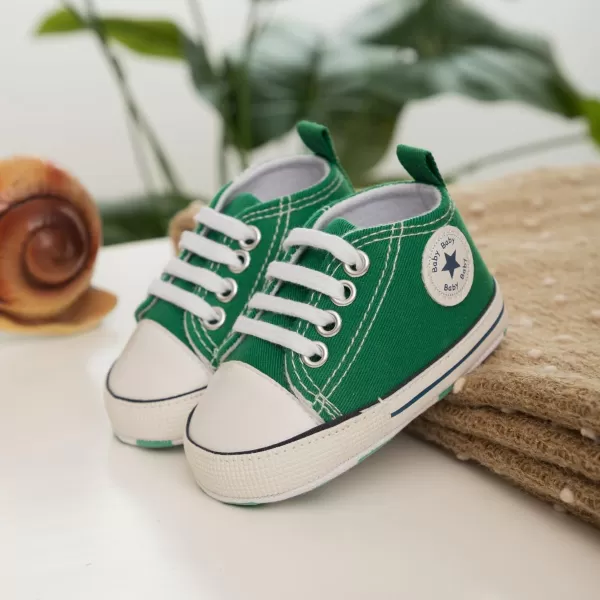 Meckior Baby Girls Boys Canvas Sneakers Soft Sole HighTop Ankle Infant First Walkers Crib ShoesA25Green